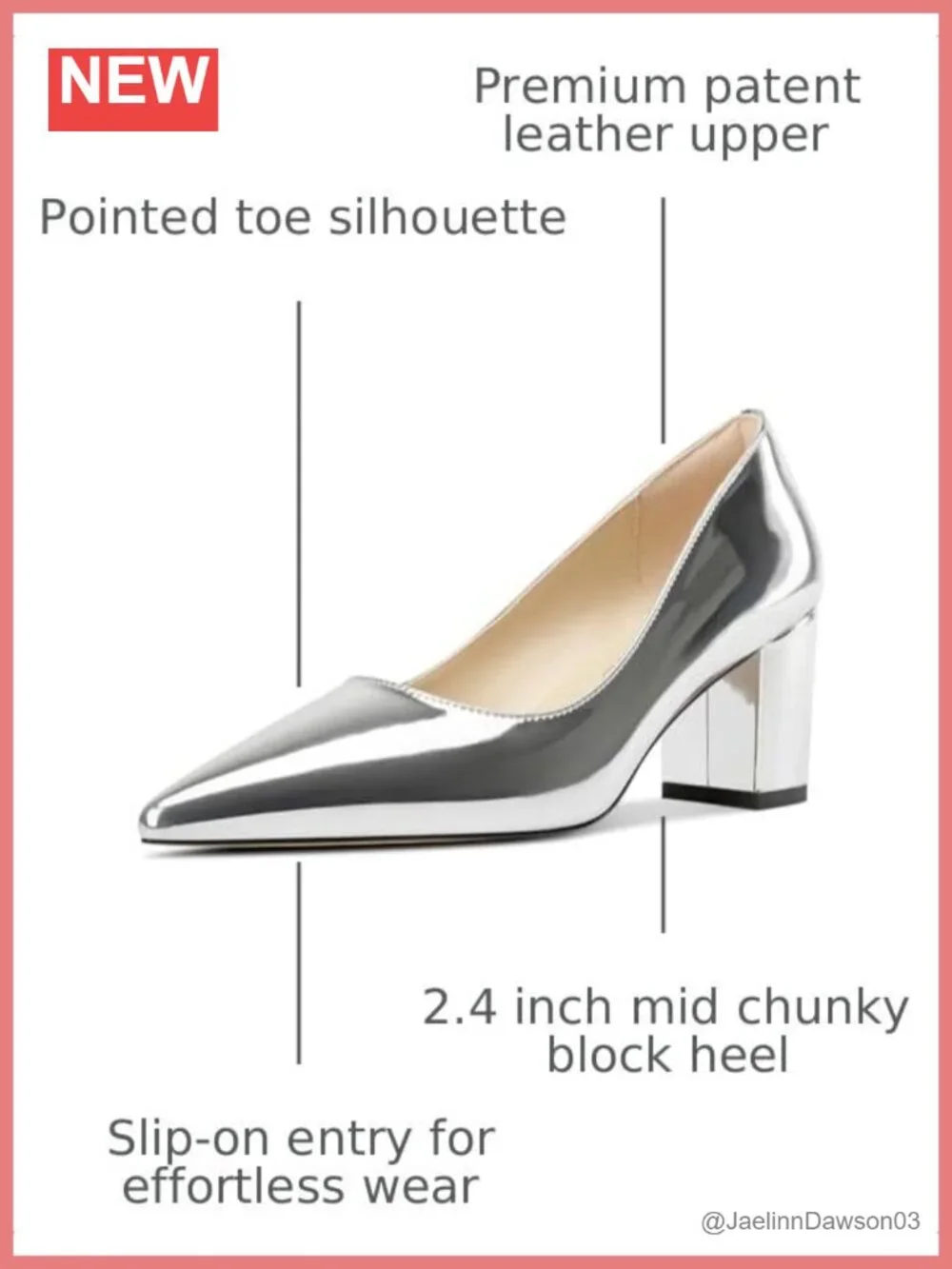 Women's Patent Leather Pointed Toe Block Heel Pumps 2.4
